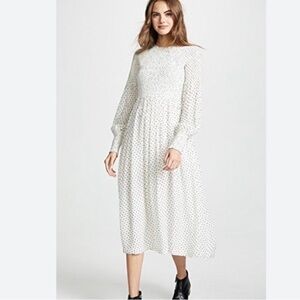 GANNI White Polka Dot Midi Dress